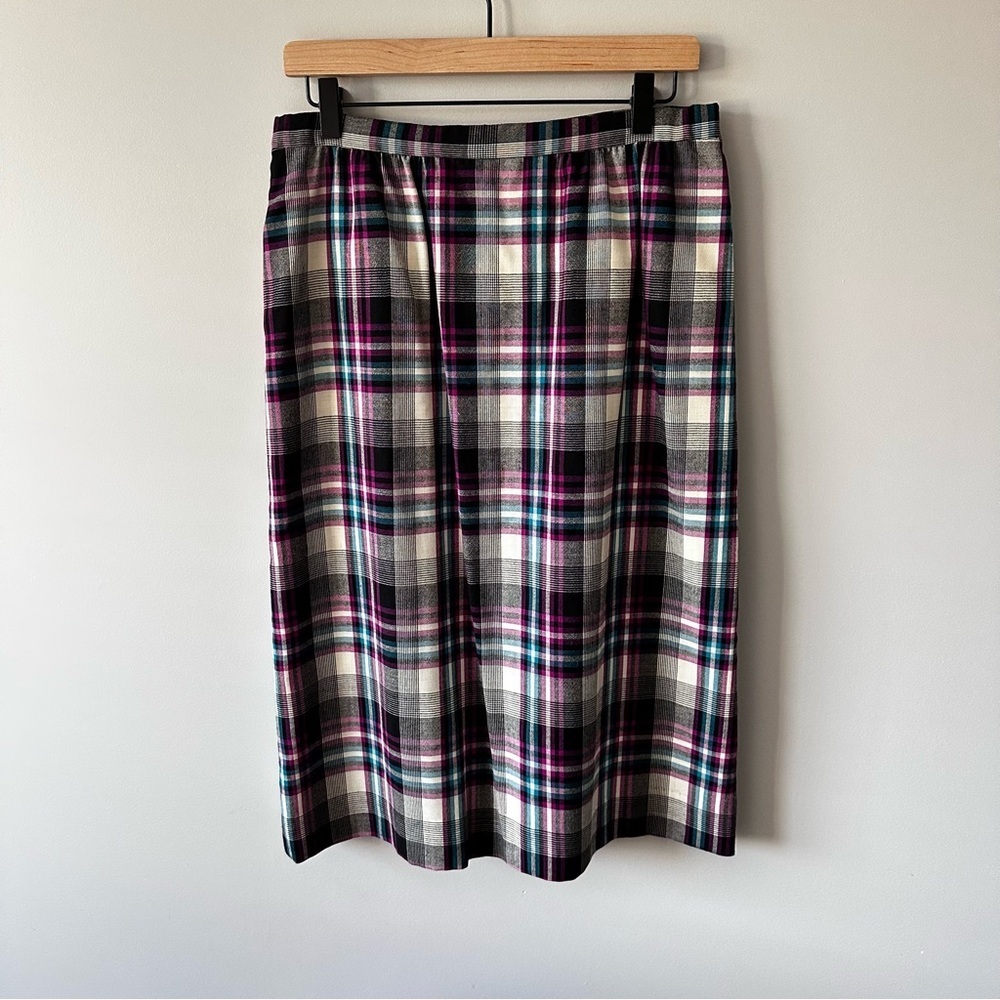 Pendleton Vintage 100% Pure Virgin Wool Plaid Pleated Skirt Sz 12 Purple/Black - Picture 14 of 14